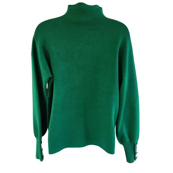 Tahari Green Mock Neck Sweater M | Rhinestone Button Cuffs | Luxe Knit - Picture 11 of 11
